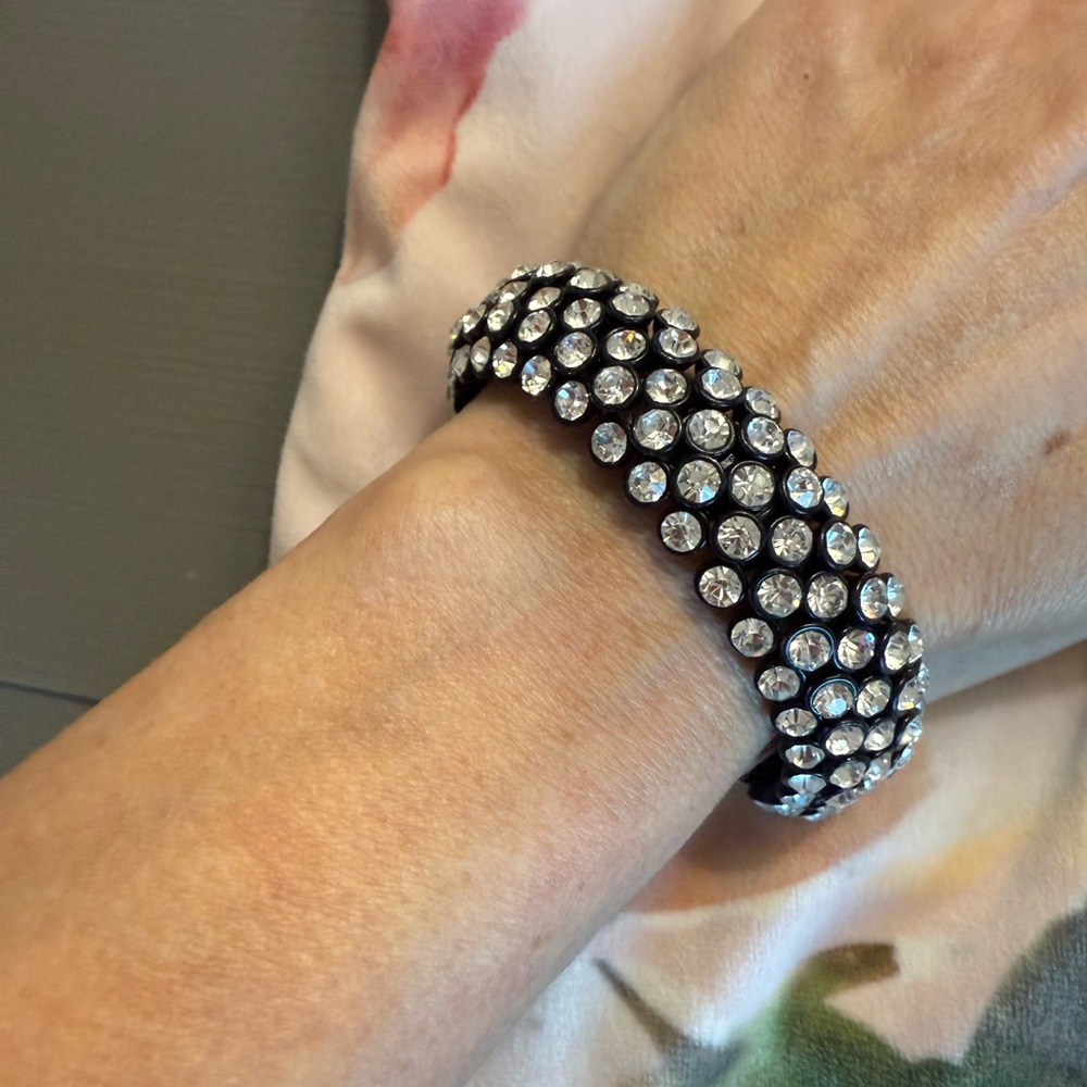 J Crew Elegant Black and Silver Crystal Bracelet